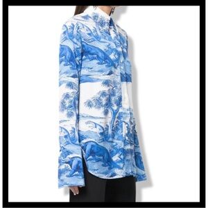 Ellery silk Blue and White Dinosaur Print Shirt